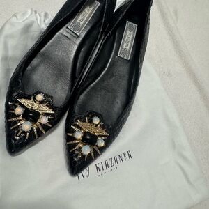 Ivy Kirzhner Black Flats with Gold and Opal Embellishments